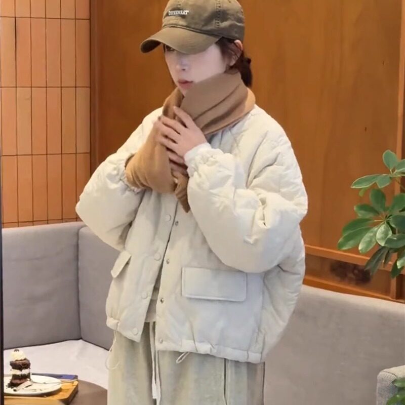 夹棉外套女短款棉服秋冬新款2024韩版宽松高级感小个子棒球服棉衣
