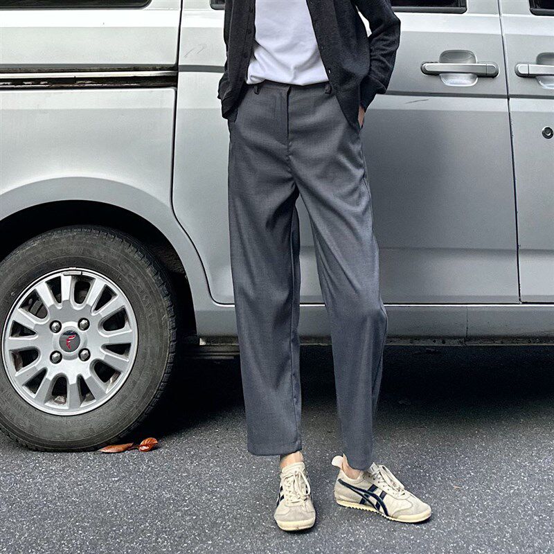 2025春夏新款小个子镰刀西裤灰色直筒九分裤女裤显瘦欧货阔腿裤女