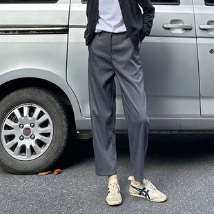2025春夏新款小个子镰刀西裤灰色直筒九分裤女裤显瘦欧货阔腿裤女