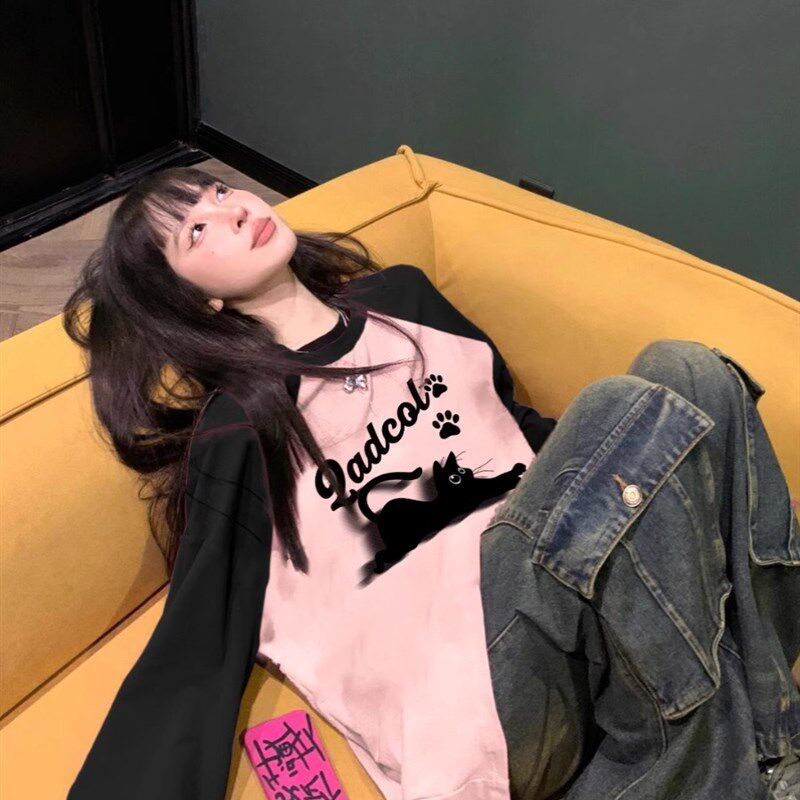 纯棉女生春秋季长袖t恤13岁儿童15岁初中生及高中生小底衫上衣