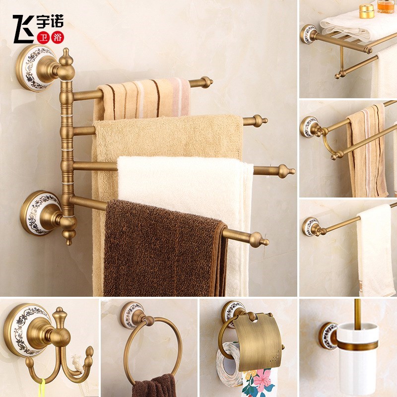 厂家全铜欧式毛巾架套装浴室卫生间青花瓷浴巾置物架卫浴五金挂件