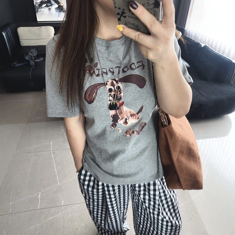 2025年早春装新款宽松大码女装胖mm显瘦遮肉卡通印花短袖t恤上衣