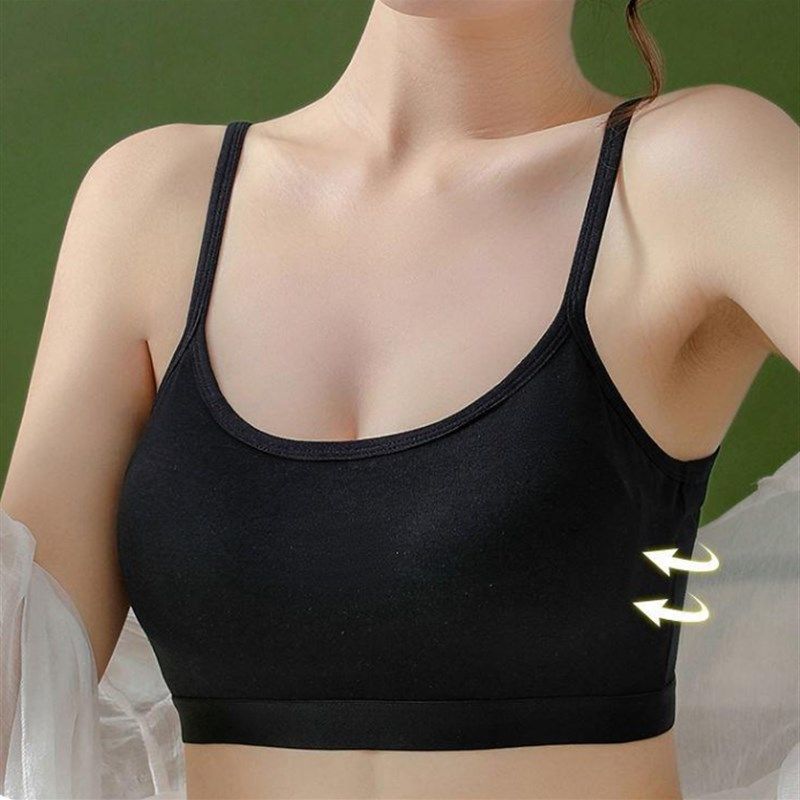 大码美背内衣胖mm纯棉吊带带胸垫一体文胸背心抹胸式小胸罩透气