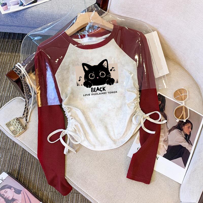 女童修身短款纯棉长袖t恤春秋装收腰打底衫内搭儿童炸街辣妹上衣