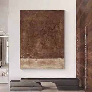 手绘油画侘寂风客厅装饰画极简原木风抽象复古民宿酒店厚肌理挂画