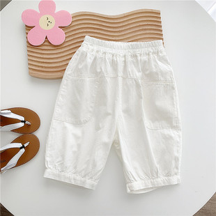 2021夏韩国儿童白色五分裤女童薄款灯笼裤宝宝纯棉中裤洋气短裤