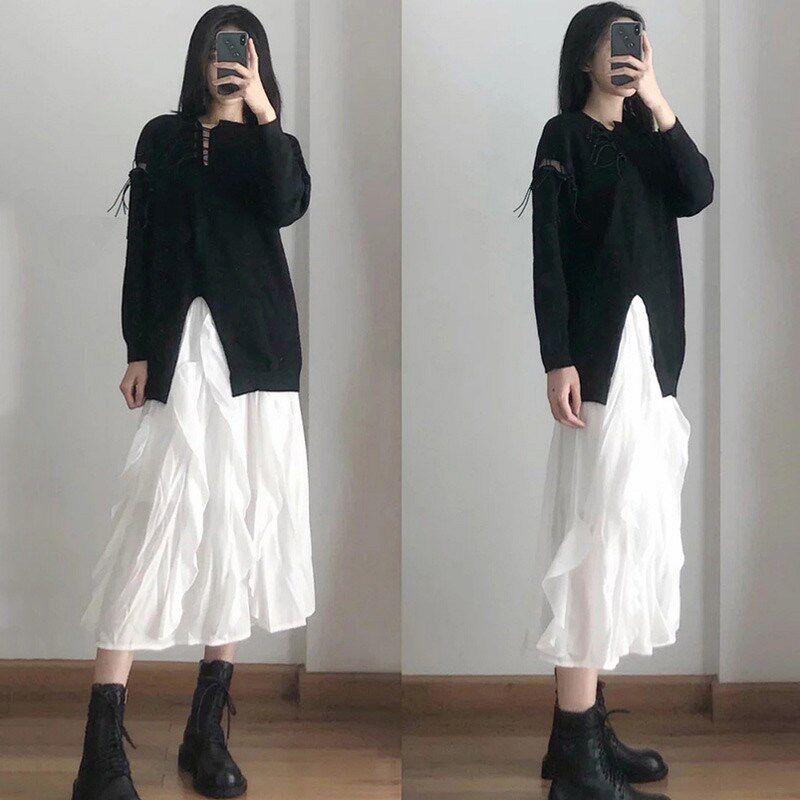 气质白色半身裙女夏季2025新款小个子高腰a字裙不规则荷叶边长裙