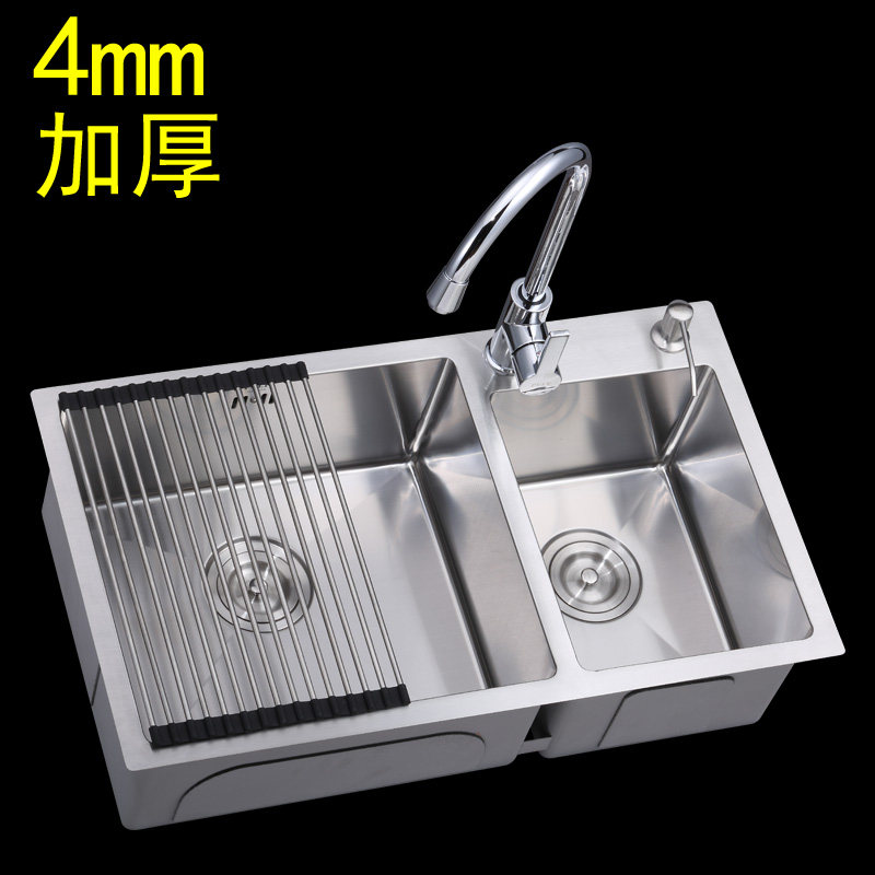 德国4MM加厚手工水槽双槽 304不锈钢厨房洗菜盆 台上盆洗碗池套餐,家装主材,水槽套餐,淘宝优惠券,粉丝福利购,淘宝优惠卷