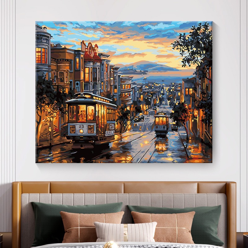 数字油画dciy油彩画客厅风景手工打发时间解闷减压填色画暮色之城