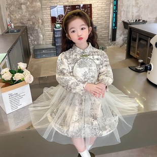 女童连衣裙2024新款洋气时髦中国风女宝春装裙子儿童春秋公主纱裙
