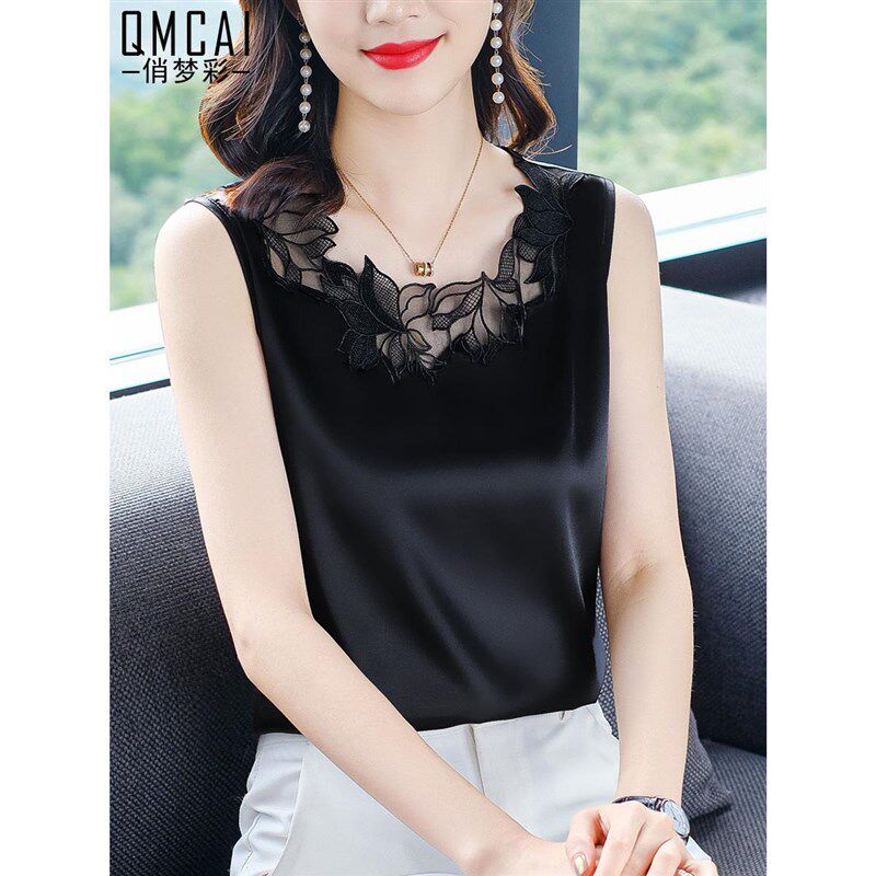 春装小背心吊带女士丝质感配西装西服内搭打底衫大码蕾丝无袖上衣