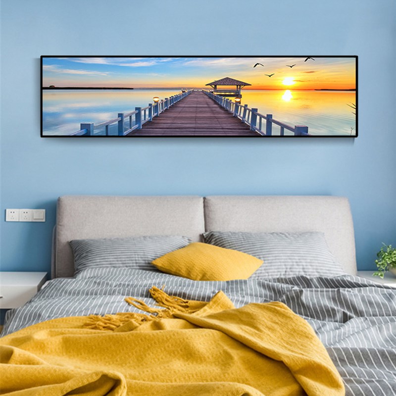 海景床头挂画卧室墙画p宾馆酒店房间壁画风景北欧横版长方形装饰图片
