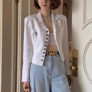 2023早秋新款小众设计白色上衣夹克高级感气质短款西装外套女春秋
