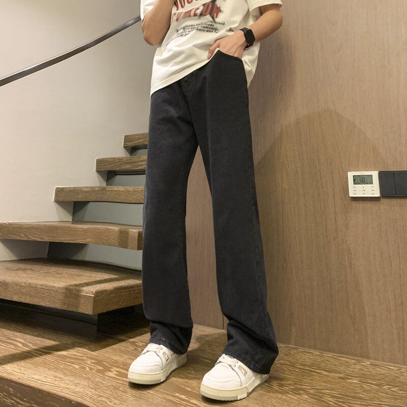 微喇牛仔裤男士夏季美式水洗休闲宽松时尚国潮复古直筒显瘦牛仔裤