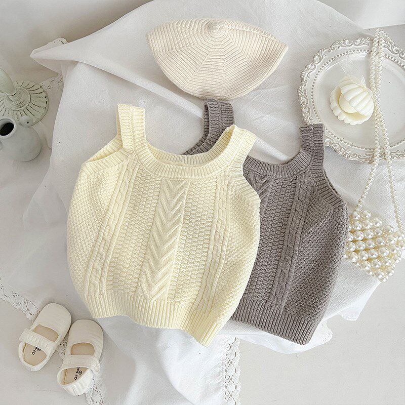女童春秋季针织吊带背心洋气宝宝毛线坎肩衣服小女孩百搭外穿马甲