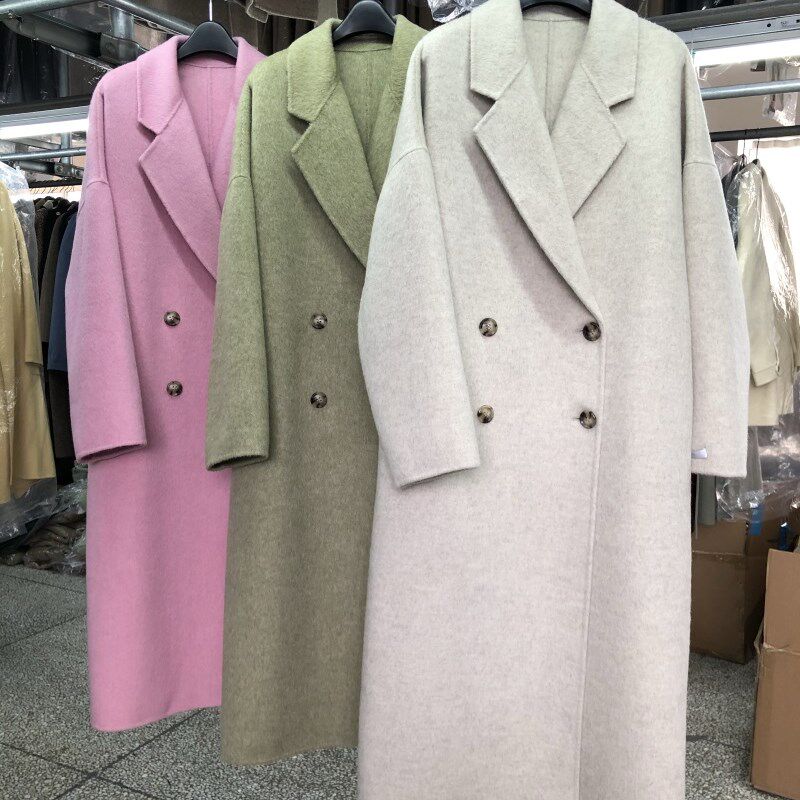 双面大衣女中长款24年秋冬新款韩版宽松茧型慵懒风双排扣毛呢外套