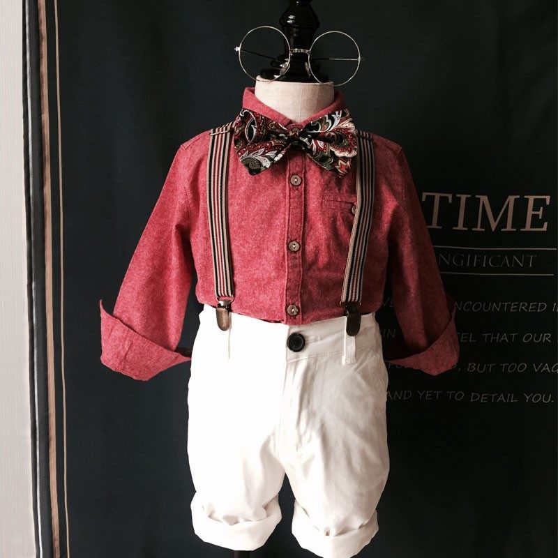 春秋男童英伦风马甲礼服演出服 中小童衬衫绅士服西装背带裤套装