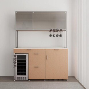 收纳柜高柜铝材实木餐边柜靠墙置物柜酒柜现代简约储物柜厨房橱柜