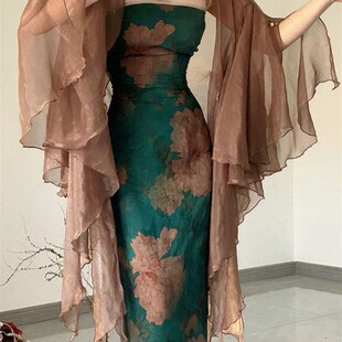 中式复古夏季套装女新中式吊带挂脖改良旗袍国风纯欲印花裙两件套