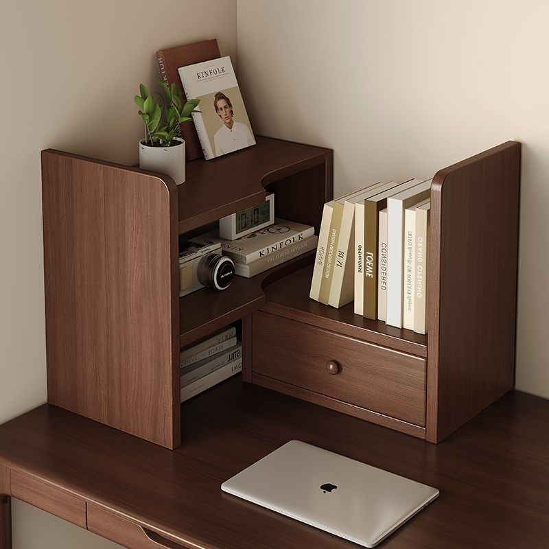 实木桌面转角置物架办公室桌上书架工位台面多层小伸缩收纳储物架