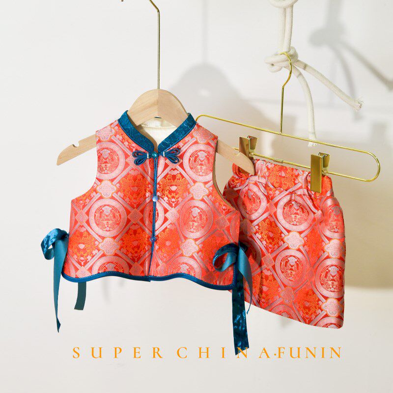 夏季新款女童新中式国风可爱旗袍裙套装女宝礼服演出服