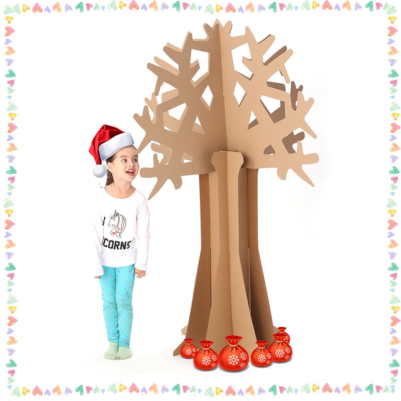 幼儿园手b工制作材料纸箱玩具圣诞树diy 涂色拼装模型立体大树道