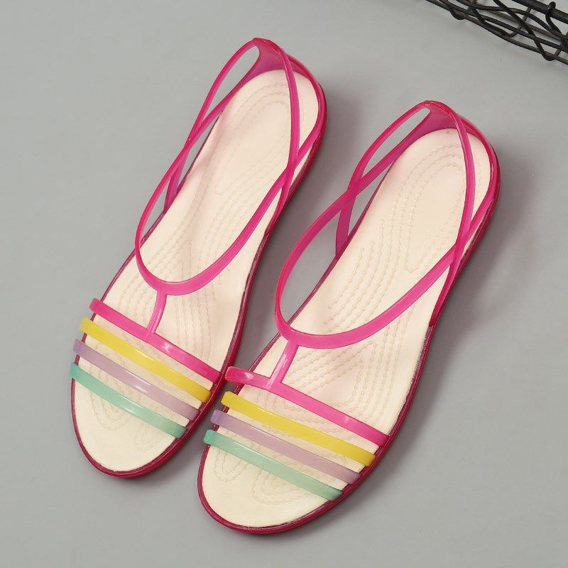 平底果冻凉鞋女夏季中老年软底防C滑可下水甜美七彩塑料露趾沙滩,女鞋,时装凉鞋,淘宝优惠券,粉丝福利购,淘宝优惠卷