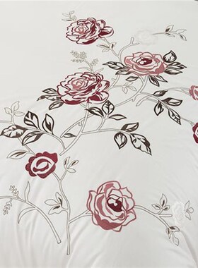 刺绣绣花全棉1.8m2.s0m床上用品双人素白色田园床单被套四件套