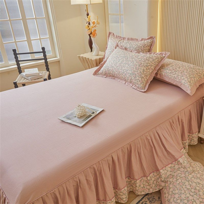 A类全棉双层纱床裙四件套纯色床单床J罩加大碎花被套床上用品4,床上用品,床裙,淘宝优惠券,粉丝福利购,淘宝优惠卷