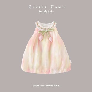 婴儿夏季薄d款包屁裙哈衣女宝宝可爱洋气爬爬服满月百天外穿连体