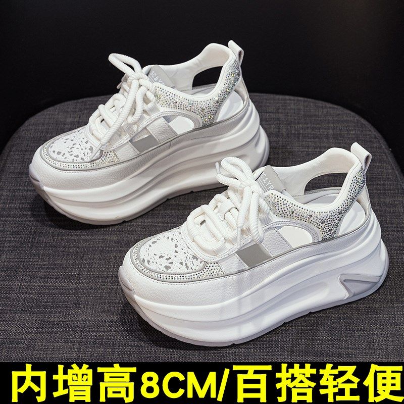凉鞋女厚底镂空透气运n动2025夏季爆款小个子8cm内增高老爹鞋子女