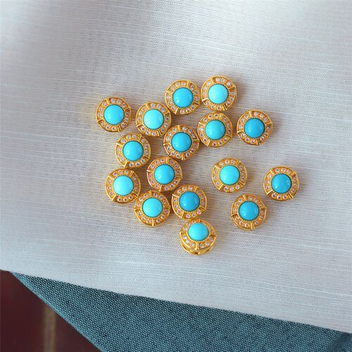 18K金镶嵌蓝松石款配件 w女款diy手链手工串珠材料配饰饰品