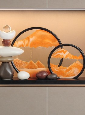 旺事业运装饰品h家居客厅酒柜玄关高级感办公室时来运转流沙画摆