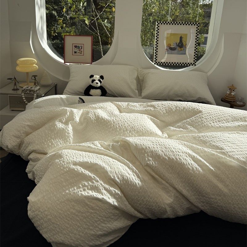 少女心简a约泡泡纱混搭床上四件套全棉1.5m1.8被套床单三件套,床上用品,床品套件/四件套/多件套,淘宝优惠券,粉丝福利购,淘宝优惠卷