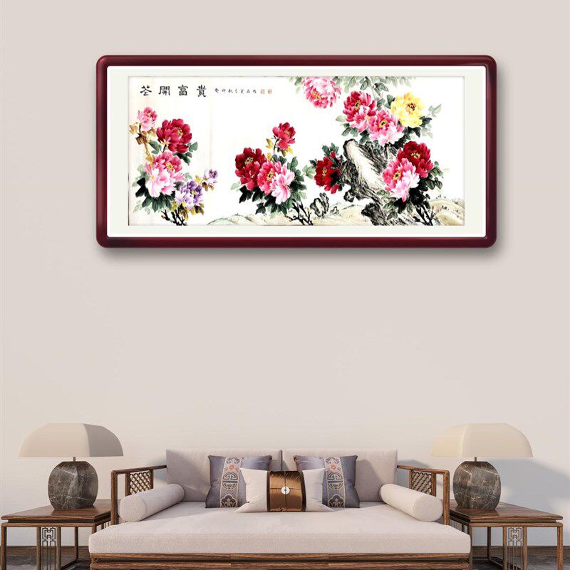 手绘装饰画牡丹花挂画客厅墙画花开富贵壁画N沙发背景墙花卉画简