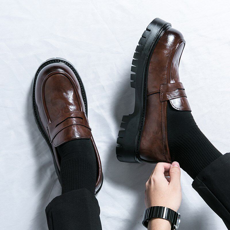 夏季皮鞋男厚底英伦风商务正装棕色休闲一脚蹬潮T流鞋子日系内增,流行男鞋,休闲皮鞋,淘宝优惠券,粉丝福利购,淘宝优惠卷