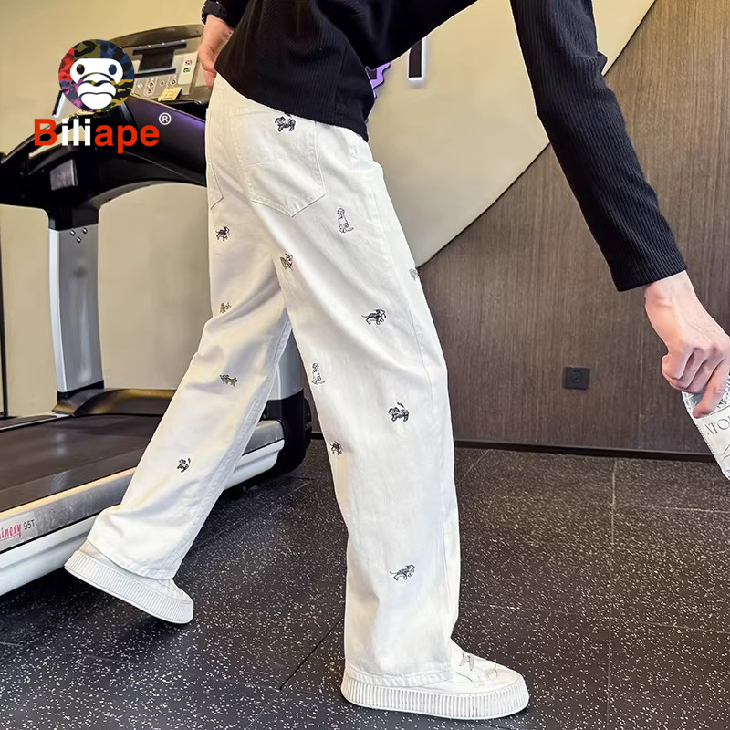 潮牌白色直筒牛仔裤男士2026新款春秋季休闲男裤痞帅阔腿裤子男款