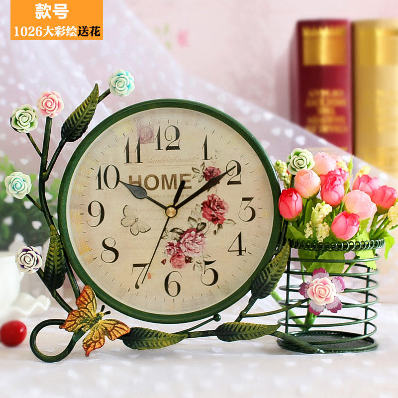 创意台钟欧式静音卧室客厅钟表铁艺小钟台式钟座钟时钟,家居饰品,台钟/闹钟,淘宝优惠券,粉丝福利购,淘宝优惠卷