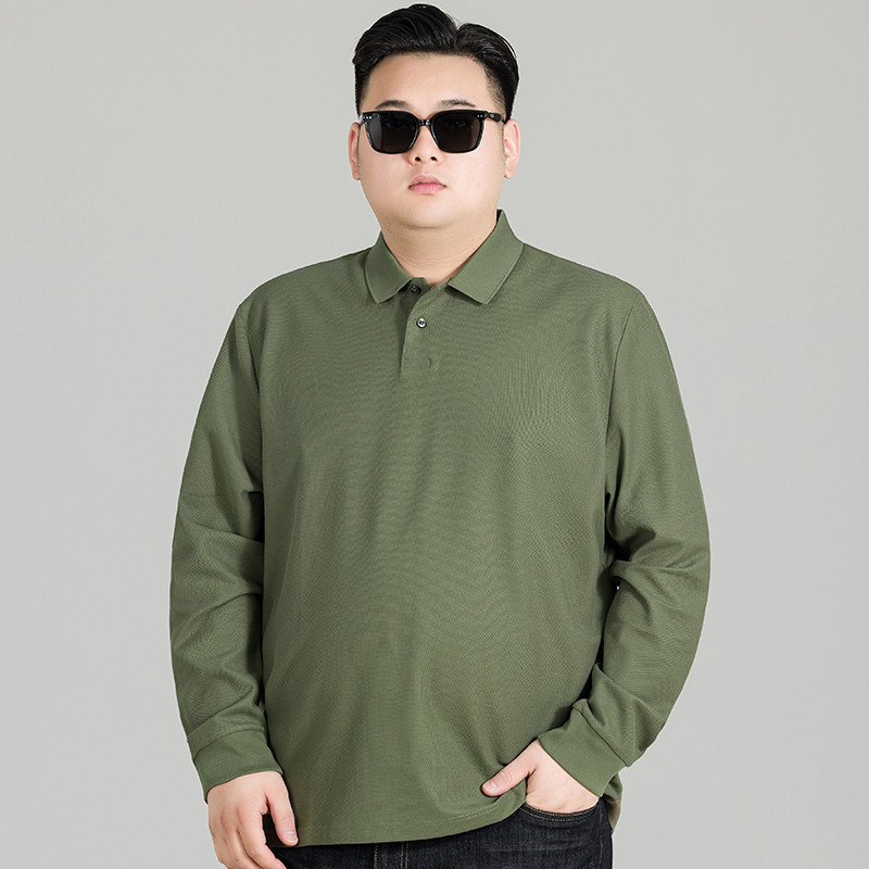 大码纯棉polo衫男士长袖春秋款胖子丝光棉纯色打底T恤衫加肥加大