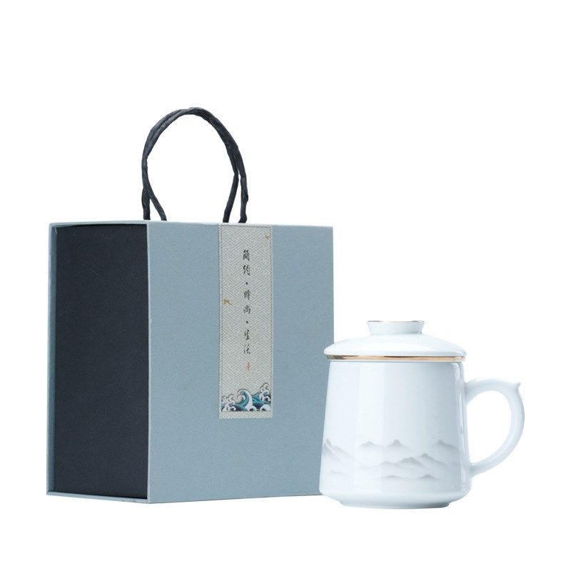 羊脂玉白瓷茶杯描金办公杯茶x水分离杯陶瓷水杯男女士泡茶杯带过,餐饮具,茶杯,淘宝优惠券,粉丝福利购,淘宝优惠卷