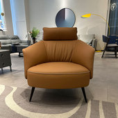 年新款 羽绒软钢架 休闲椅沙发椅阳台单椅懒头层真牛皮布艺意式