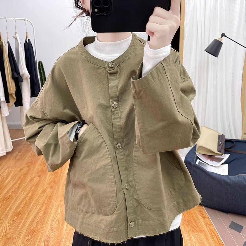 秋装复古立领宽松外套女式开衫2025韩系显瘦上衣百搭休闲夹克
