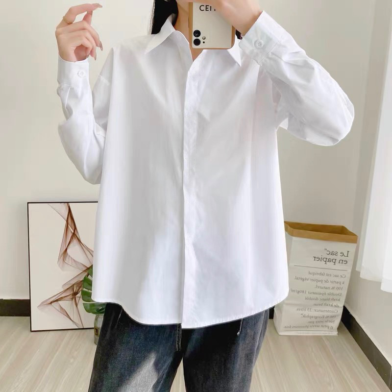 白衬衫女长袖春秋新款职业工作服面试工装秋冬季加绒宽松蓝衬衣女