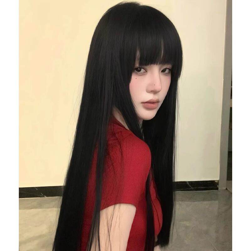 黑长直假发全头套女齐浏海蓬松自然时尚日常整顶黑色假发长直发jk