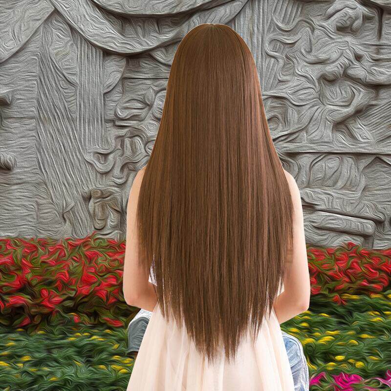 假发女长直发 自然仿真齐刘海长发全头套整顶假发套时尚女生假发