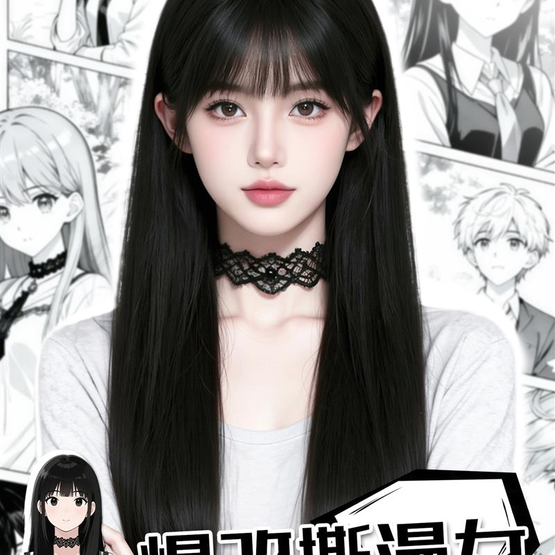 假发女长发甜妹日常齐刘海黑长直68cm日系长直发蓬松自然JK全头套