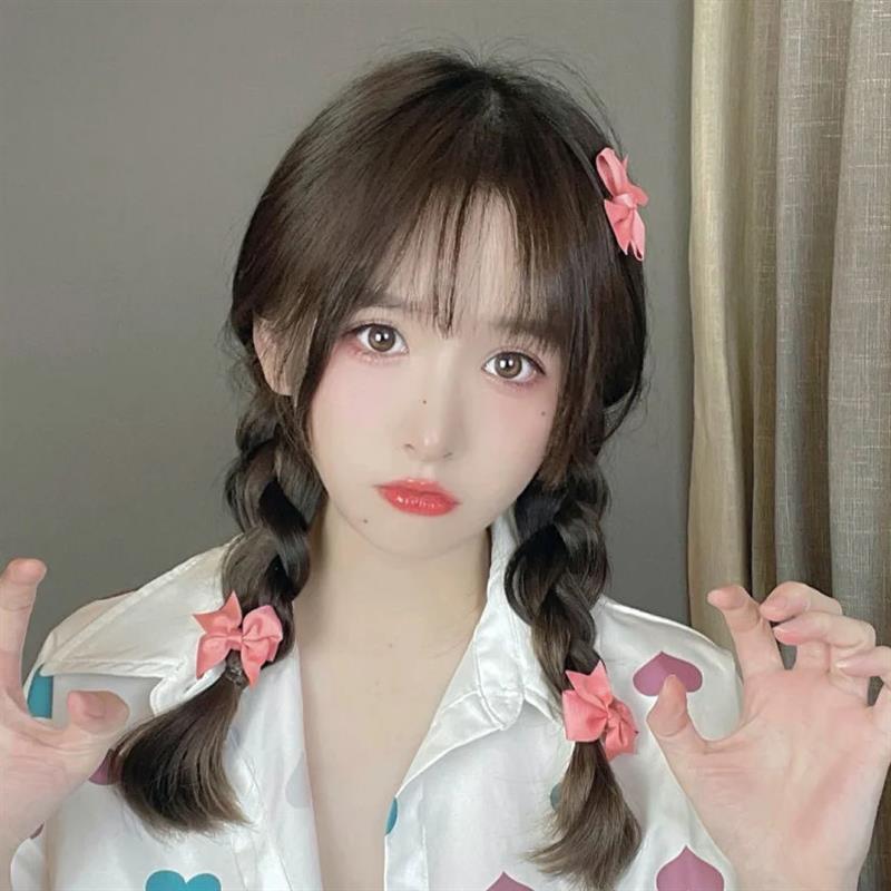 假发女甜妹双麻花辫自然减龄空气浏海百搭逼真全头套自己辫辫子哦图片