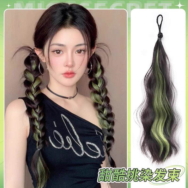 彩色假发辫子挑染绑带盘发马尾女麻花辫增发量发束假发圈编发神器