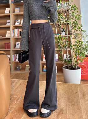 AE灰色美式喇叭裤女秋冬加绒直筒马蹄裤拖地裤垂坠感瑜伽运动裤