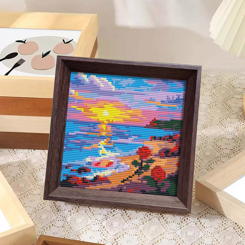 【海边玫瑰】十字绣2025新款线绣带框摆台唯美风景自己绣小件刺绣